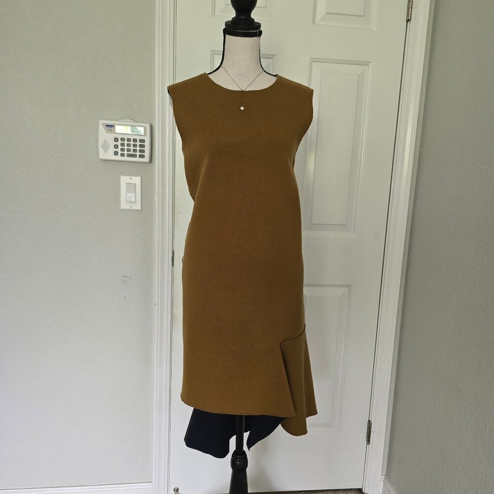 PortsPure Designer Wool Blend Colorblock Dress Asymmetrical Midi Minimalist Luxe - Picture 6 of 16